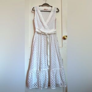Tory Burch Faux Wrap Eyelet Dres in White, size 4
